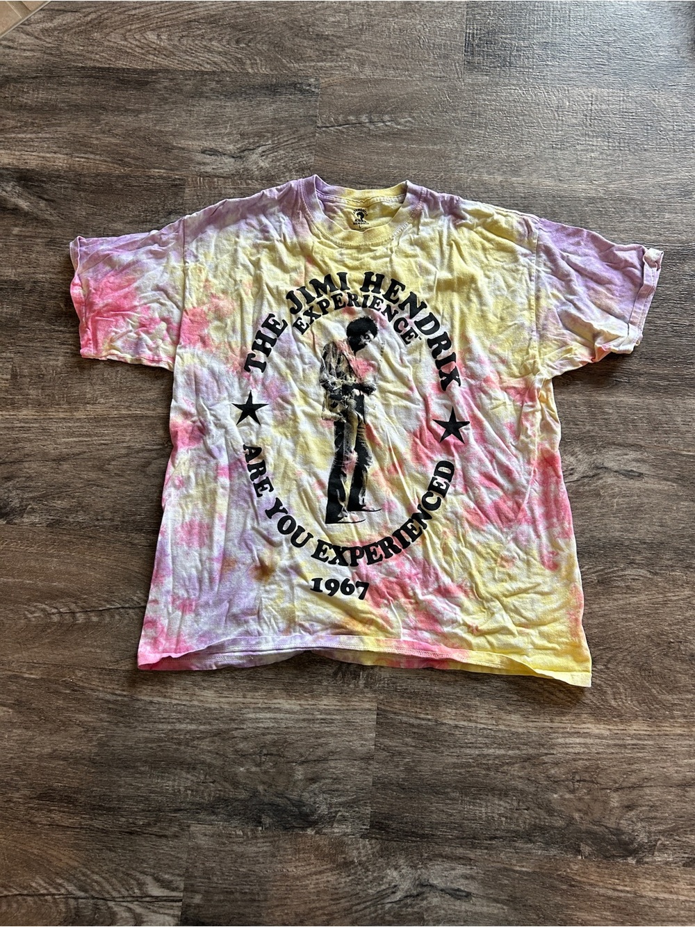 Jimi Hendrix Tie-Dye Short Sleeve Tee - Yellow/Pink/Purple